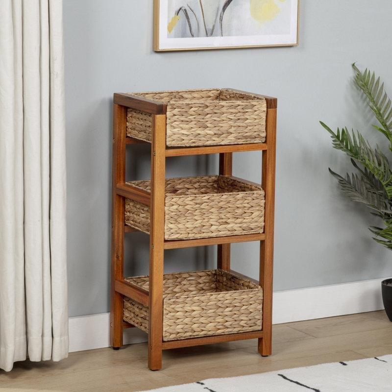 Açık Meşe Masif Ahşap Çerçeveli 3 Katlı Su Sümbülü Sepetli Sebzelik - 40x29x77 cm - 177900