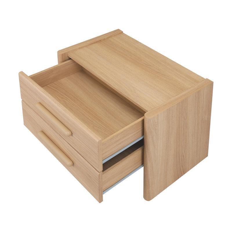 Açık Meşe Masif Ahşap İki Çekmeceli Heykelsi Kulp Detaylı Komodin - 61x46 cm - 222736