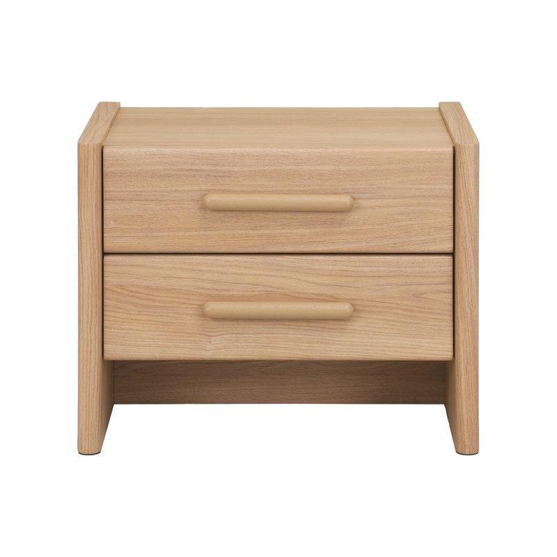 Açık Meşe Masif Ahşap İki Çekmeceli Heykelsi Kulp Detaylı Komodin - 61x46 cm - 222736