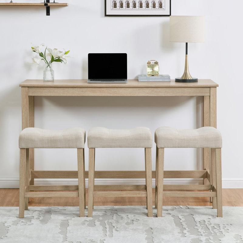 Açık Meşe Masif Ahşap Prizli USB Portlu 3 Tabureli Koltuk Arkası Dresuar - 150x51 cm - 217352