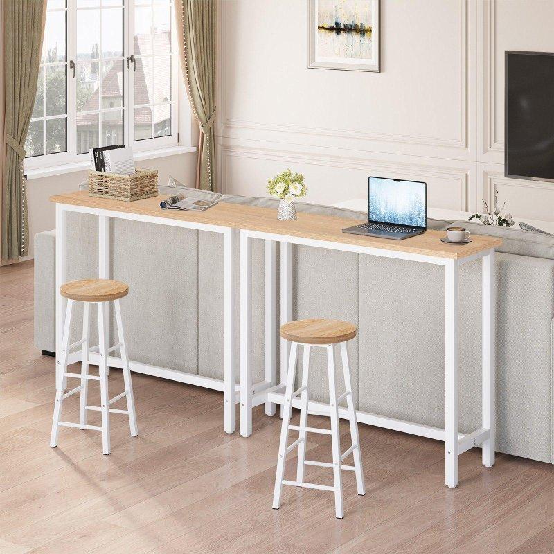 Açık Meşe MDF Tablalı Beyaz Çelik Ayaklı Dikdörtgen Bar Masası - 120x40 cm - 232591