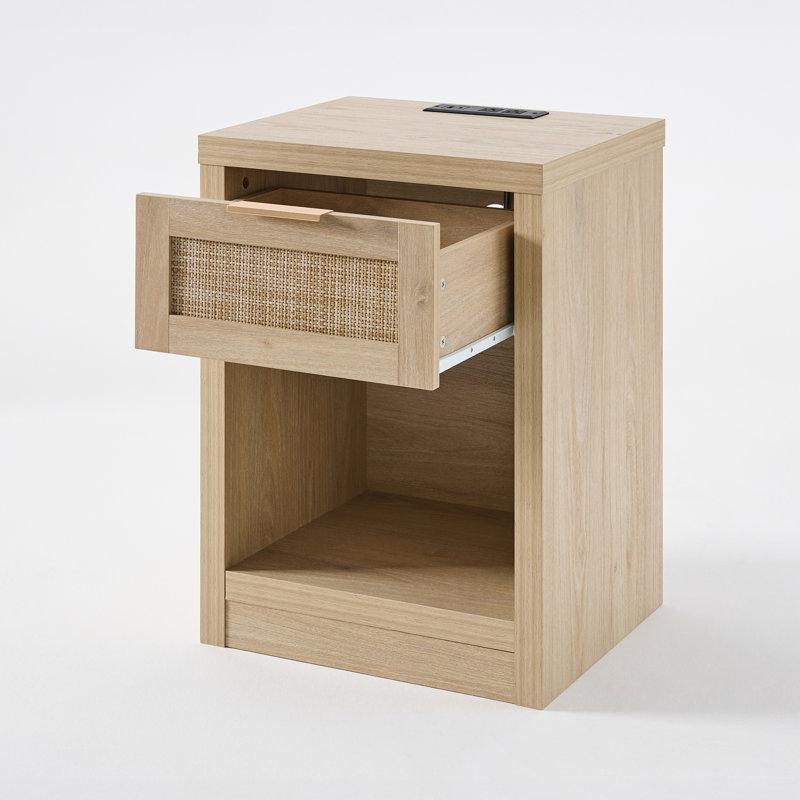 Açık Meşe Rattan Prizli ve USB Şarjlı Komodin - 47 cm - 223572