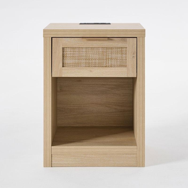 Açık Meşe Rattan Prizli ve USB Şarjlı Komodin - 47 cm - 223572