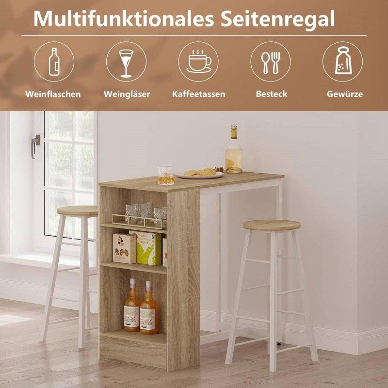 Açık Meşe ve Beyaz Metal 3 Raflı Bar Masası - 91x49x91 cm - 232357