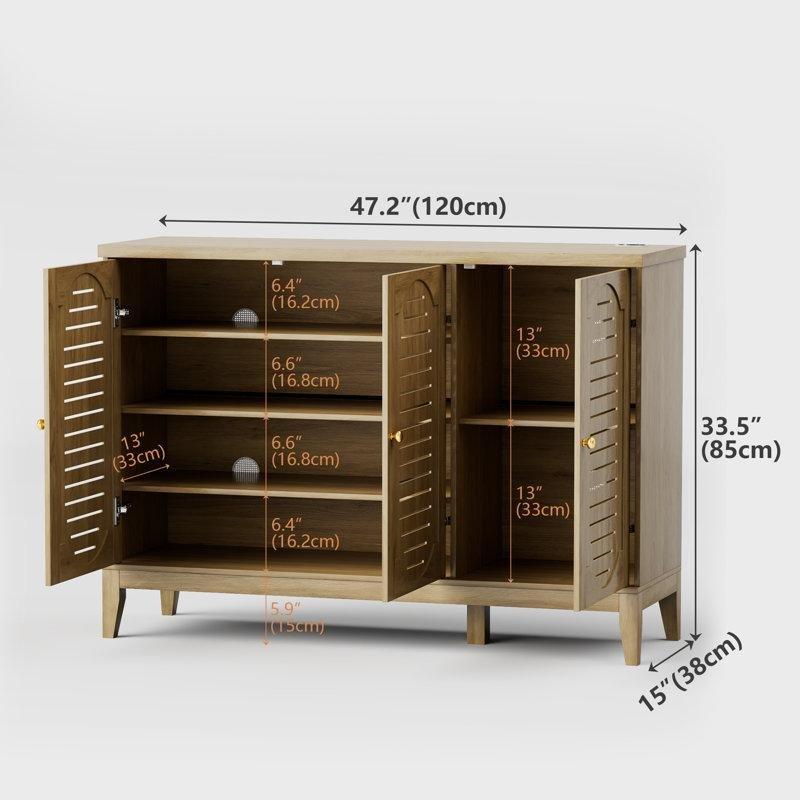 Açık Sarı Ahşap LED Aydınlatmalı Ayarlanabilir Raflı Ayakkabılık - 120x39 cm - 228690