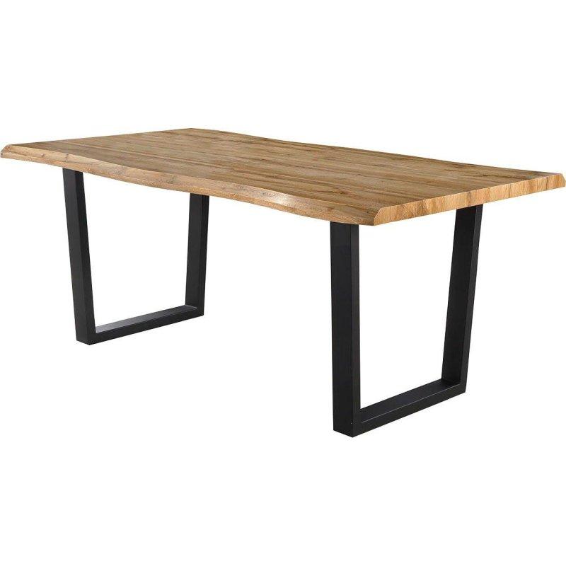 Açık Vahşi Meşe Rengi Kütük Tasarımlı Metal U Ayaklı Bohem Yemek Masası - 180x90 cm - 236613
