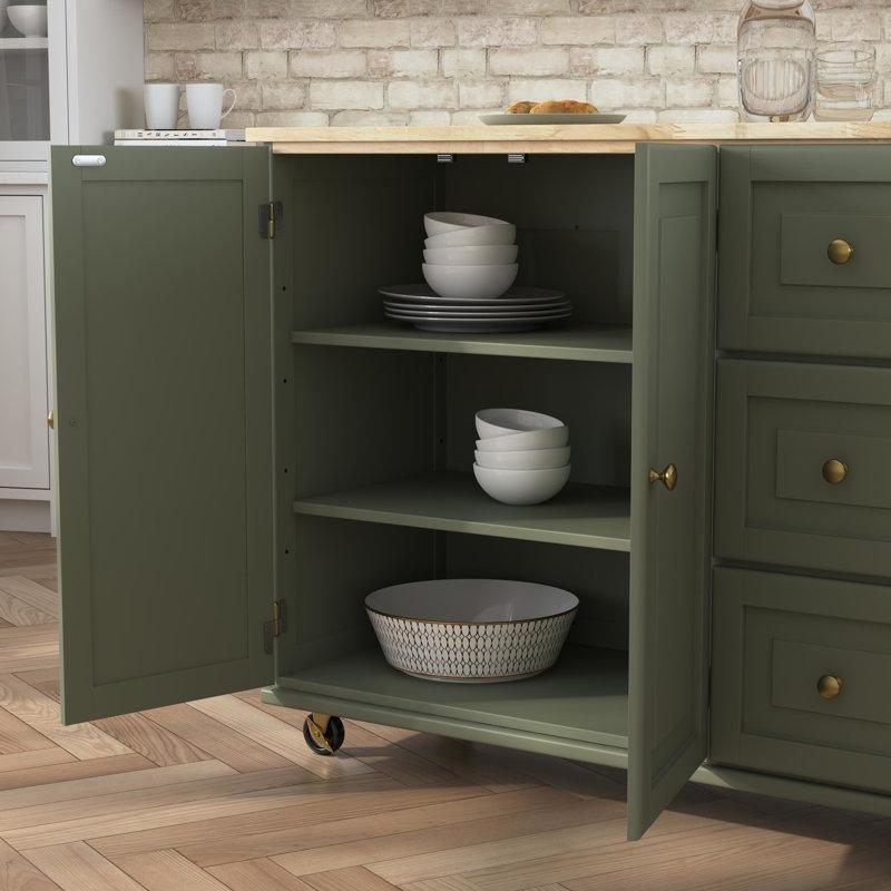 Açılır Kapanır Tablalı Tekerlekli Masif Ahşap Mutfak Adası - 136 cm - 176594