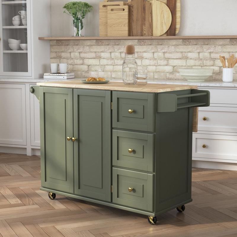 Açılır Kapanır Tablalı Tekerlekli Masif Ahşap Mutfak Adası - 136 cm - 176594