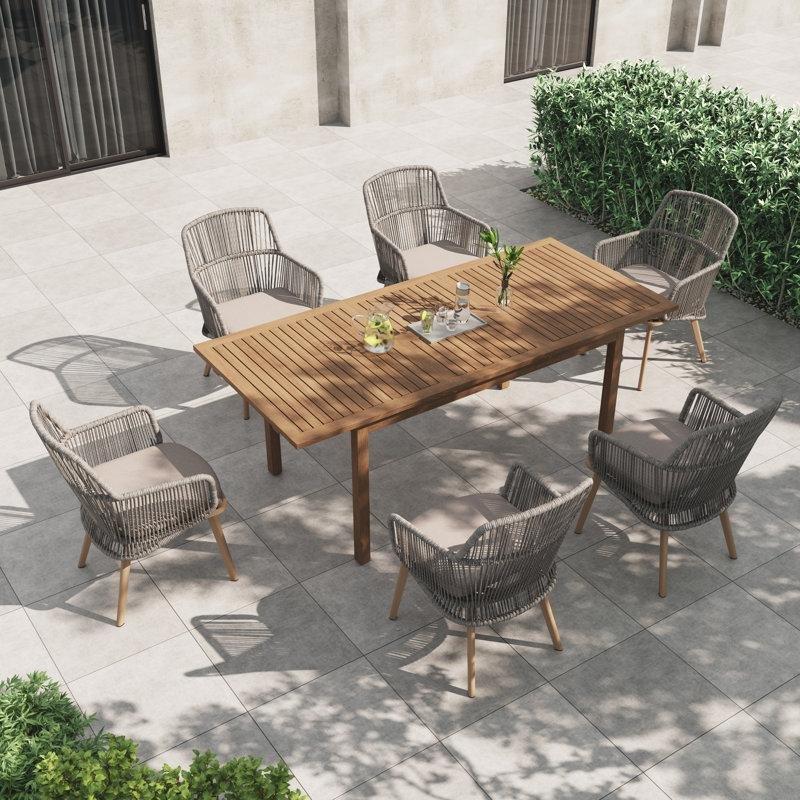 Açılır Masif Akasya Ağacı ve PE Rattan Minderli 6 Kişilik Bahçe Masa Takımı - 215761