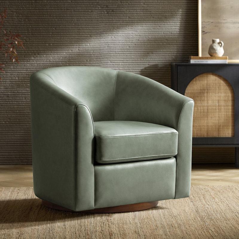 Adaçayı Yeşili Hakiki Deri Masif Ahşap Kaideli Dönebilen Berjer Koltuk - 202378