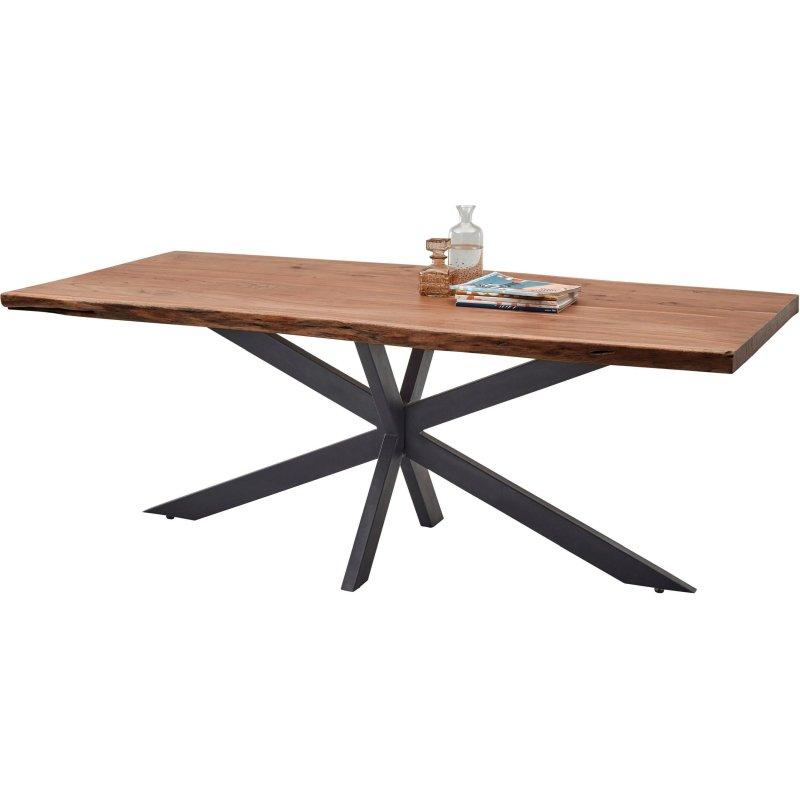Ağaç Kenarlı Masif Akasya Tabla Siyah Metal X-Ayaklı Bohem Yemek Masası - 200x100 cm - 236210
