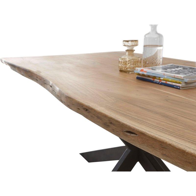 Ağaç Kenarlı Masif Akasya Tabla Siyah Metal X-Ayaklı Bohem Yemek Masası - 200x100 cm - 236210