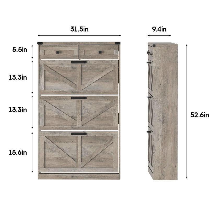 Ahşap 3 Düşer Kapaklı 2 Çekmeceli İnce Tasarım Ayakkabılık - 81x24x134 cm - 227050