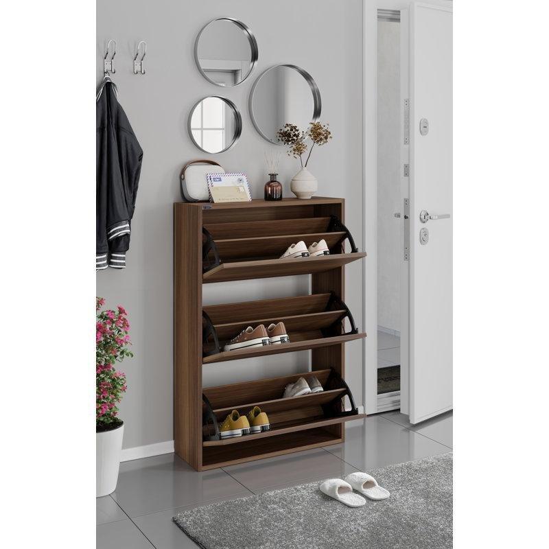 Ahşap 3 Katlı Duvara Monte Edilebilir Ayakkabılık - 111x74x24 cm - 228433