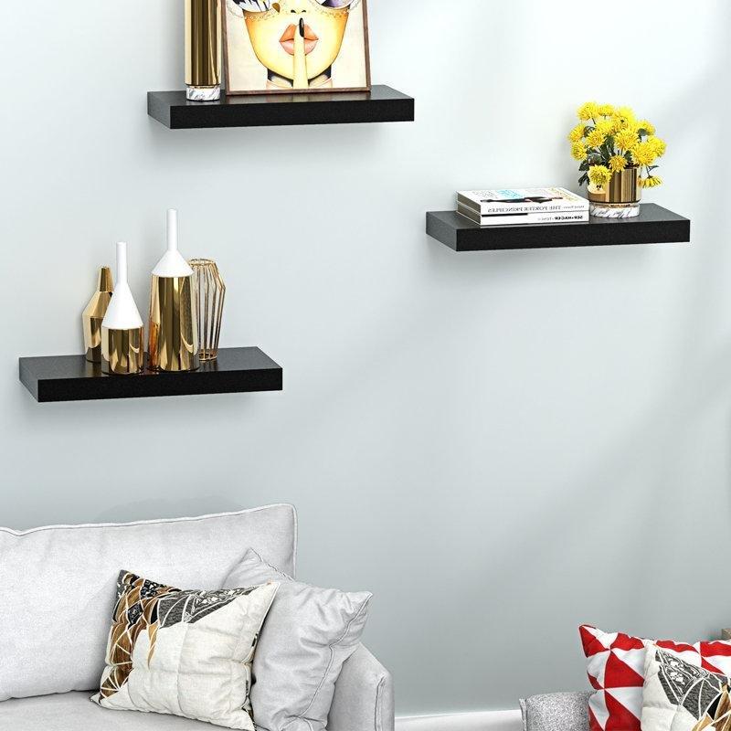 Ahşap 3lü Set Gizli Braketli Duvar Rafı - 40 cm - 180472