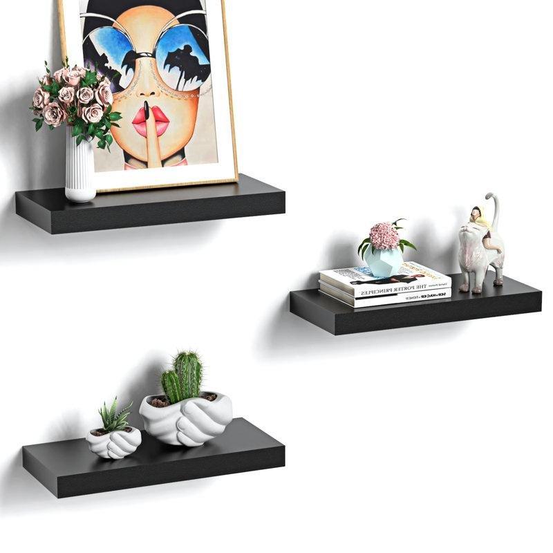 Ahşap 3lü Set Gizli Braketli Duvar Rafı - 40 cm - 180472