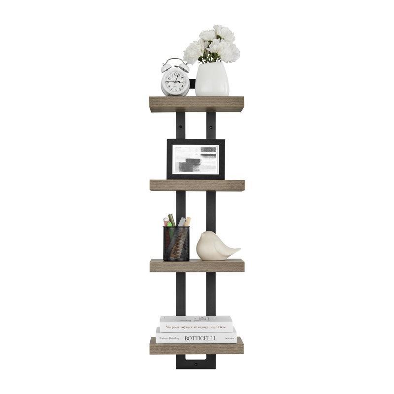 Ahşap 4 Raflı İnce Tasarım Duvar Rafı - 92 cm - 180235