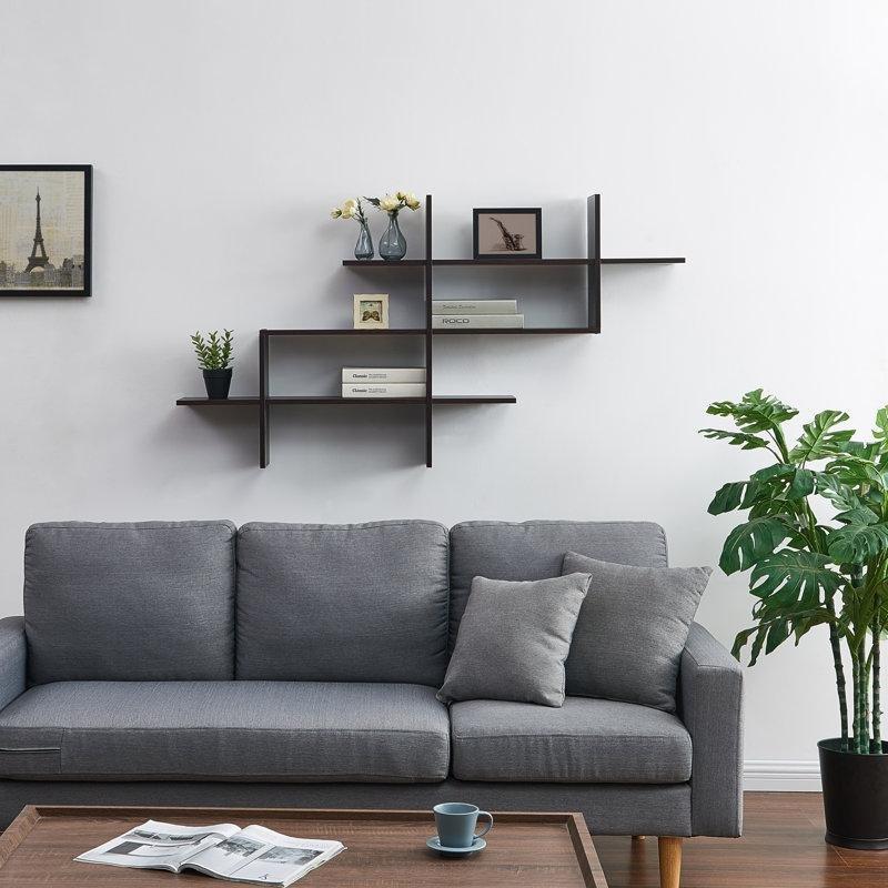 Ahşap Asimetrik 3 Katlı Duvar Rafı - 151 cm - 180311