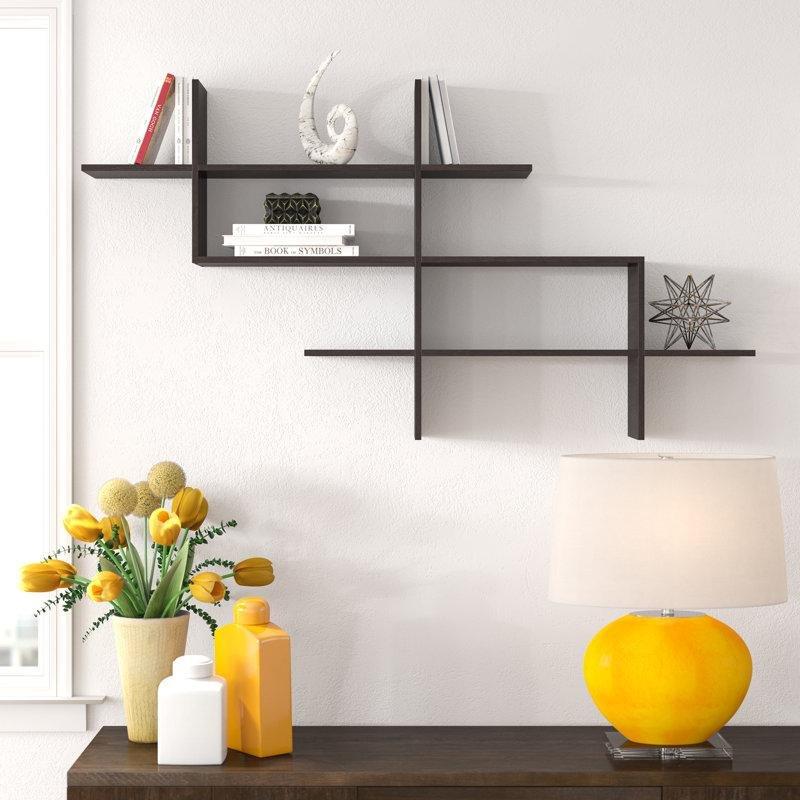 Ahşap Asimetrik 3 Katlı Duvar Rafı - 151 cm - 180311