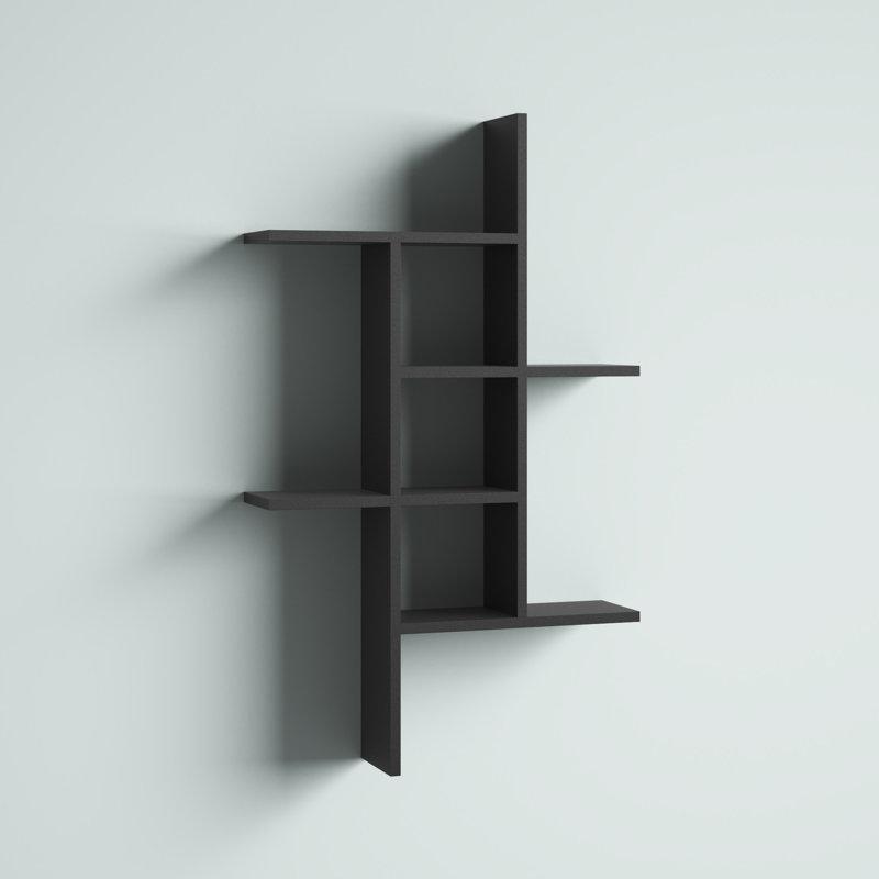 Ahşap Asimetrik Tasarımlı 7 Bölmeli Duvar Rafı - 102x61 cm - 179276