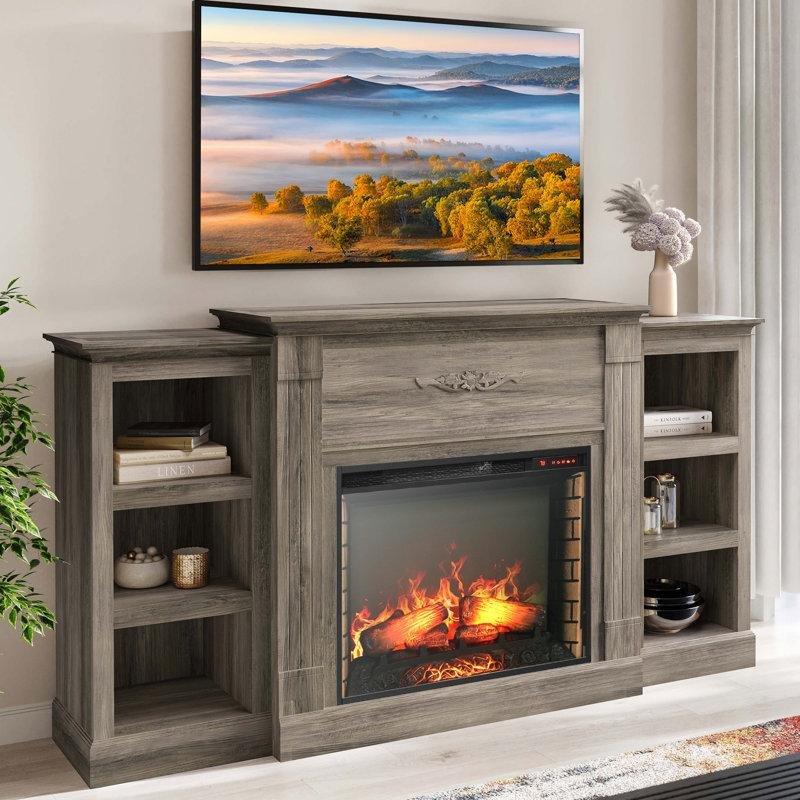 Ahşap Ayarlanabilir Raflı Şömineli TV Ünitesi - 179 cm - 221052