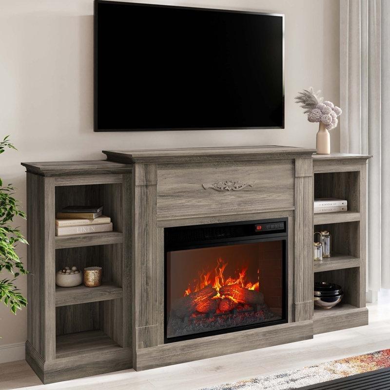 Ahşap Ayarlanabilir Raflı Şömineli TV Ünitesi - 179 cm - 221052