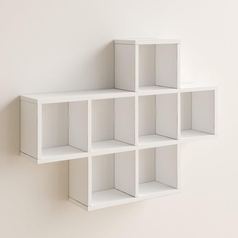 Ahşap Çevrilebilir Asimetrik Tasarımlı 7 Bölmeli Duvar Rafı - 79x59 cm - 180340