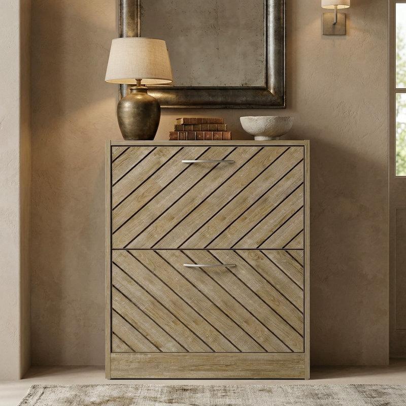 Ahşap Desenli 2 Çekmeceli Ayarlanabilir Raflı Ayakkabılık - 75x57x24 cm - 227280