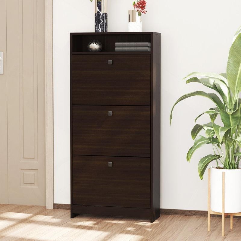 Ahşap Desenli Suntalam 3 Düşer Kapaklı İnce Tasarım Ayakkabılık - 60x24x132 cm - 228715