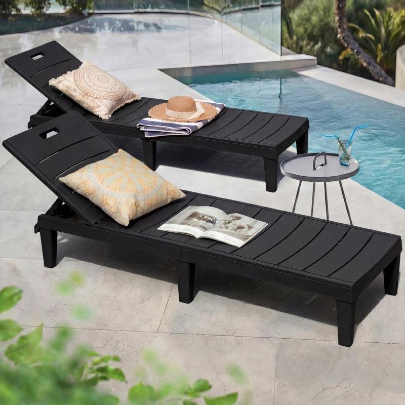 Ahşap Dokulu 5 Kademeli Ayarlanabilir 2li Set Plastik Şezlong - 183 cm - 171730