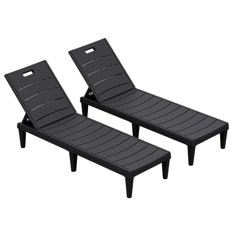 Ahşap Dokulu 5 Kademeli Ayarlanabilir 2li Set Plastik Şezlong - 183 cm - 171730