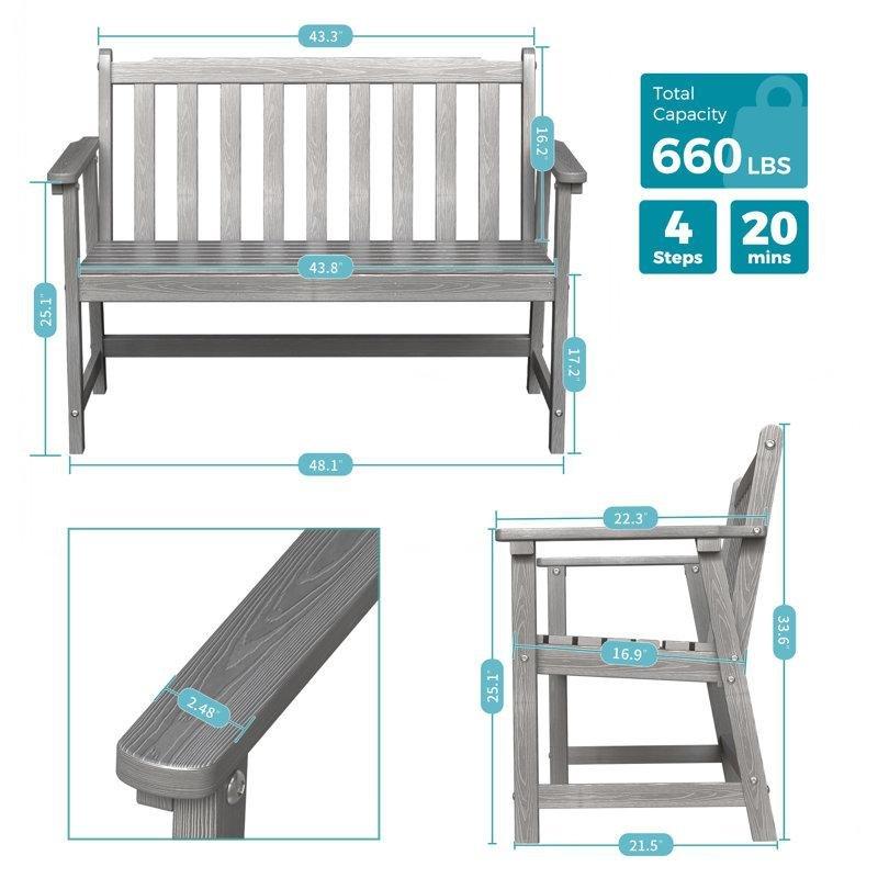 Ahşap Dokulu HDPE Hava Koşullarına Dayanıklı Kolçaklı Bahçe Bankı - 116 cm - 171913