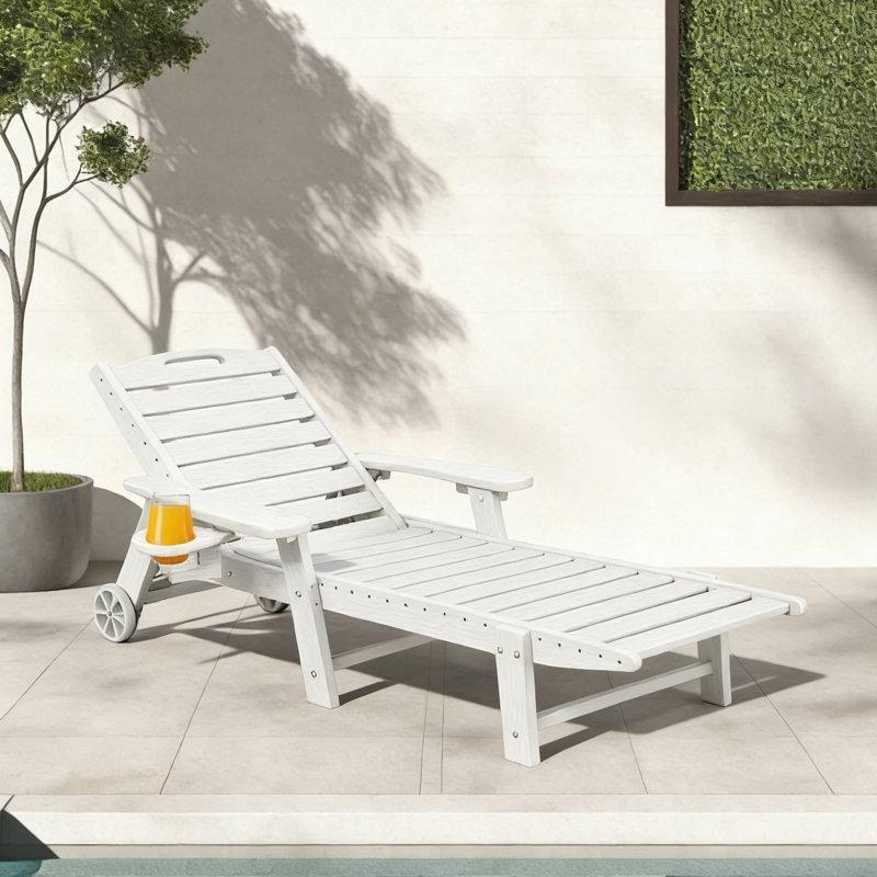 Ahşap Dokulu HDPE Tekerlekli ve Bardaklıklı Ayarlanabilir Şezlong - 189 cm - 171487