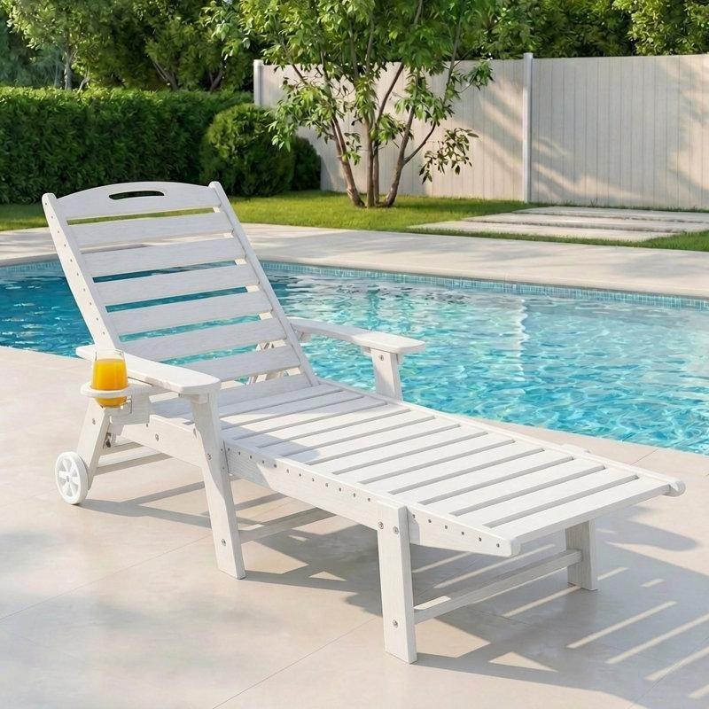 Ahşap Dokulu HDPE Tekerlekli ve Bardaklıklı Ayarlanabilir Şezlong - 189 cm - 171487
