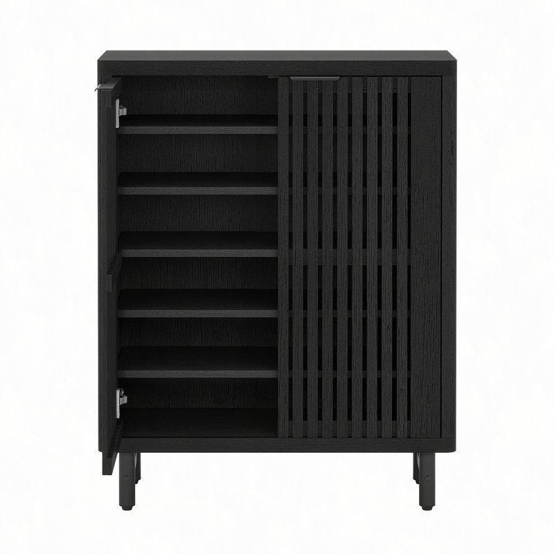 Ahşap Dokulu Metal Ayaklı Panjur Kapaklı 6 Raflı MDF Ayakkabılık - 86 cm - 227513