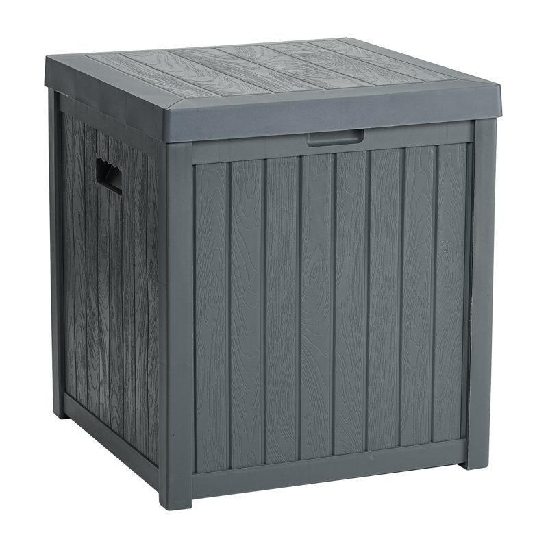 Ahşap Dokulu Plastik Kilitlenebilir ve Oturaklı Bahçe Saklama Sandığı - 56x56x63 cm - 163423