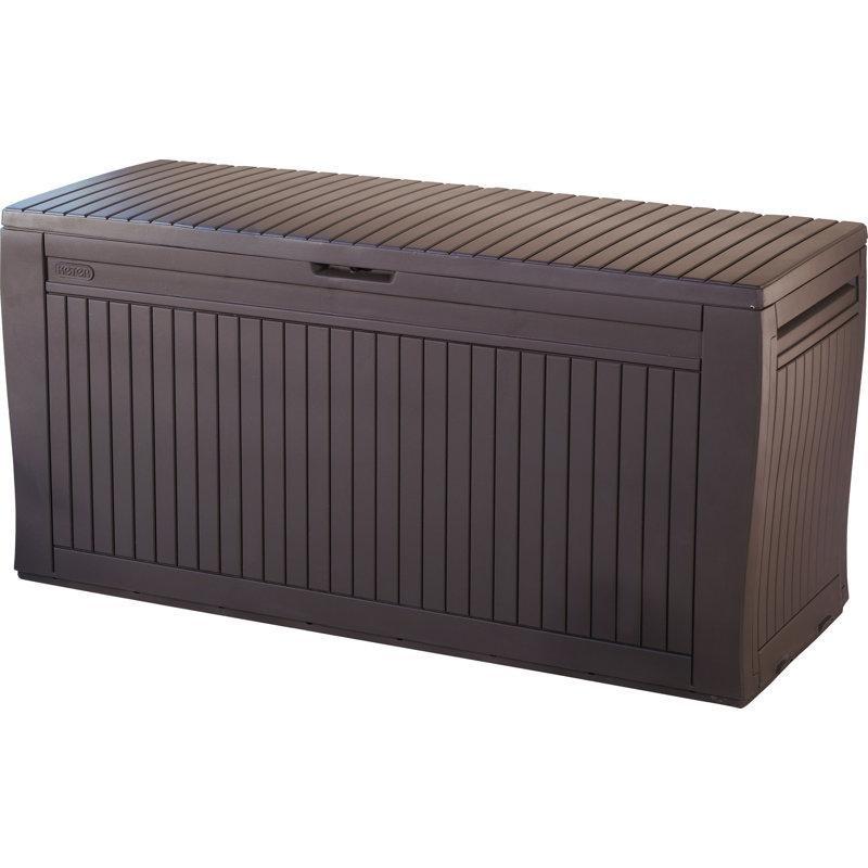 Ahşap Dokulu Reçine Oturaklı Kilitlenebilir Bahçe Dolabı - 117x46x56 cm - 163516