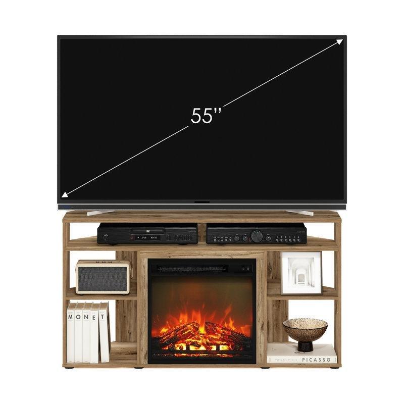 Ahşap Elektrikli Şömineli Köşe Tipi Tv Ünitesi - 119 cm - 220532
