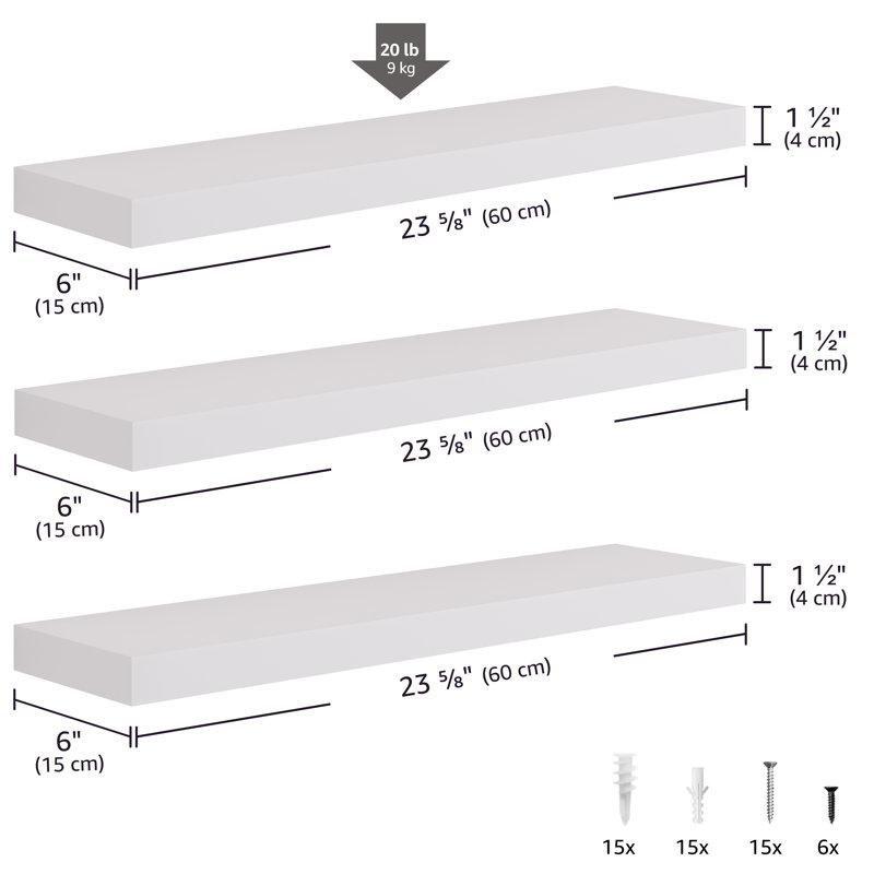 Ahşap Gizli Montajlı 3lü Set Duvar Rafı - 60 cm - 180344