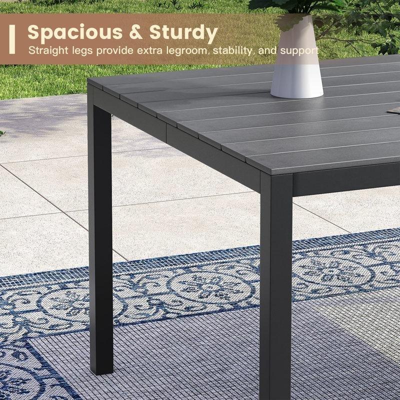 Ahşap Görünümlü Metal 3 Parça Dikdörtgen Bahçe Masa Takımı - 161 cm - 216725