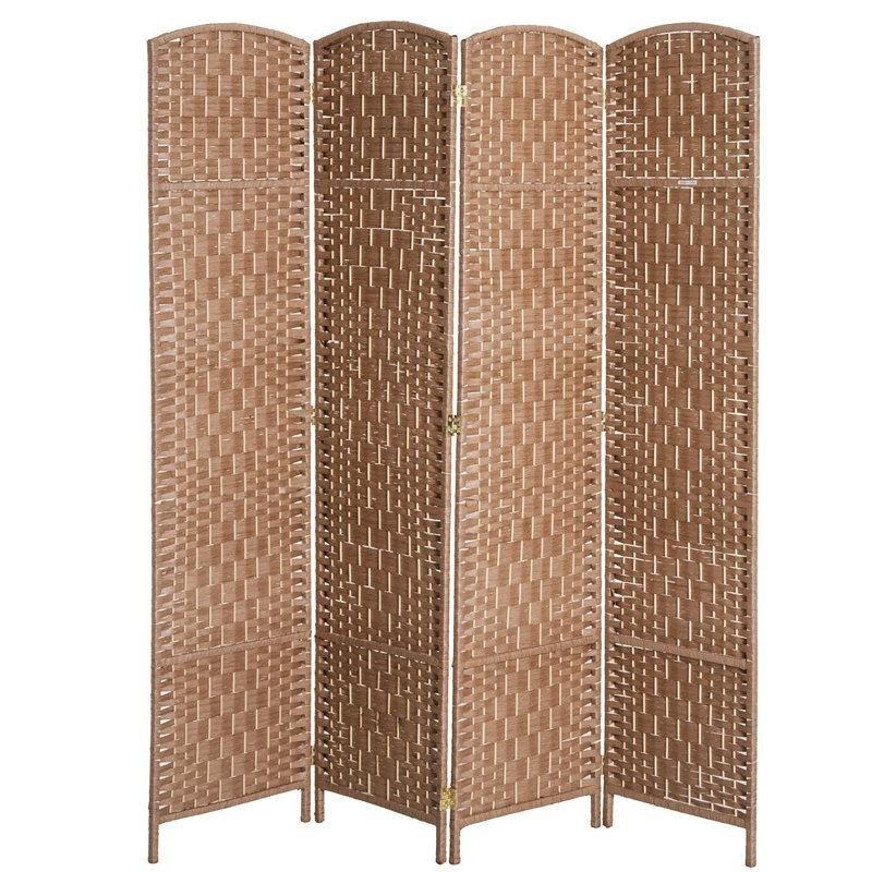 Ahşap Hasır Örgü 3 Panelli Katlanır Paravan - 135x181 cm - 184906