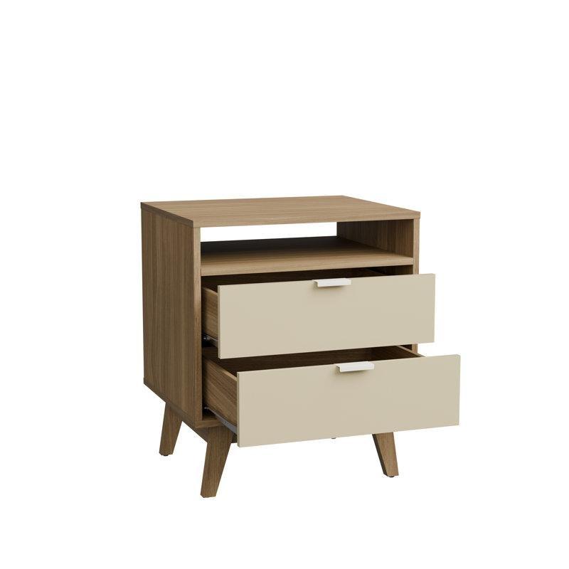 Ahşap İki Çekmeceli ve Açık Raflı Modern Komodin - 54 cm - 223376
