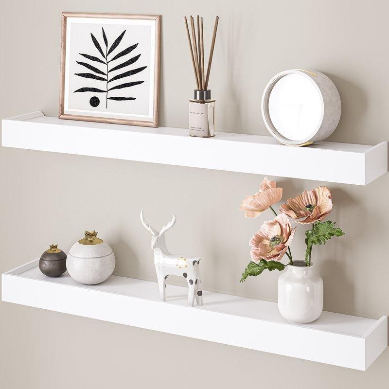Ahşap İkili Set Ön Korumalı Duvar Rafı - 61 cm - 180017