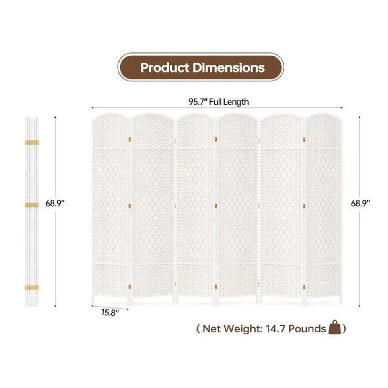 Ahşap İskeletli Dokuma Lifli 6 Panelli Katlanabilir Paravan - 176x244 cm - 184706