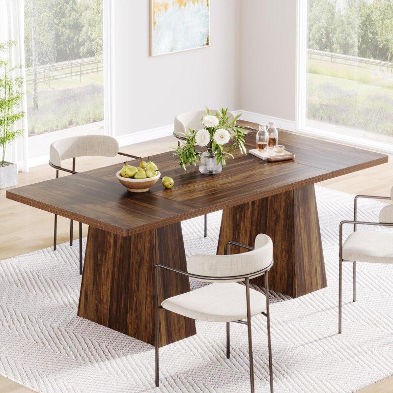 Ahşap MDF Konik Ayaklı Dikdörtgen Bohem Yemek Masası - 160x79 cm - 237642