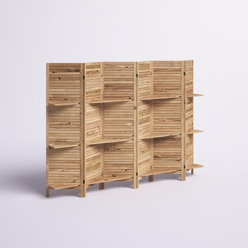 Ahşap Raflı Panjurlu Katlanır 6 Panelli Paravan - 171x232 cm - 184766