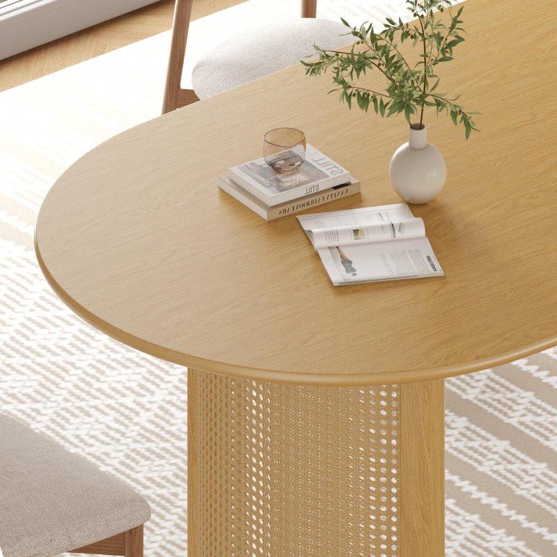 Ahşap Rattan Detaylı Oval Çift Kaideli Bohem Yemek Masası - 237434