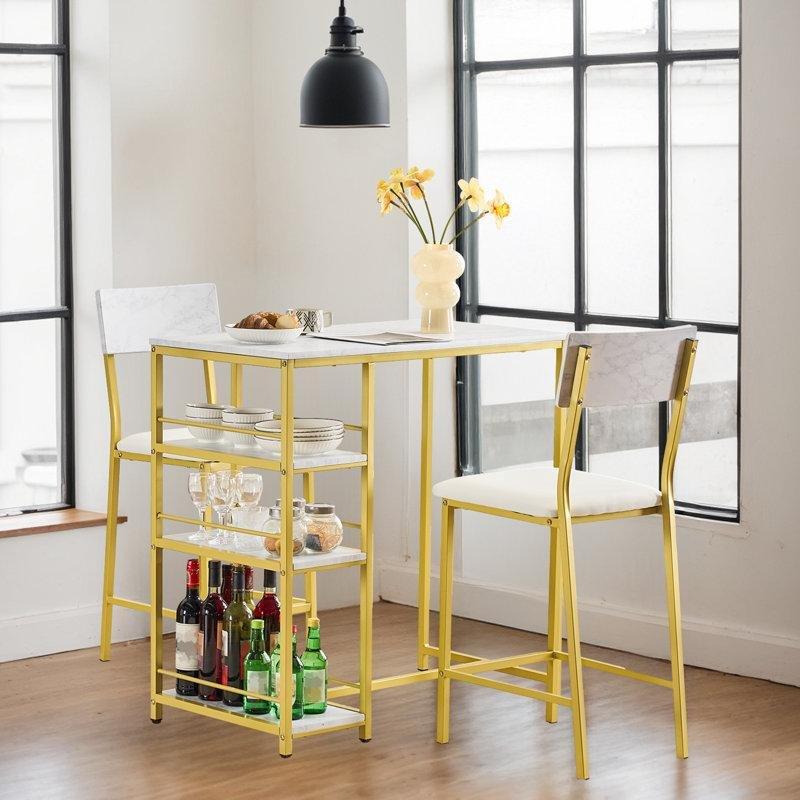 Ahşap Rengi MDF 3 Raflı ve 2 Tabureli Bar Masası Seti - 90x51x91 cm - 231750