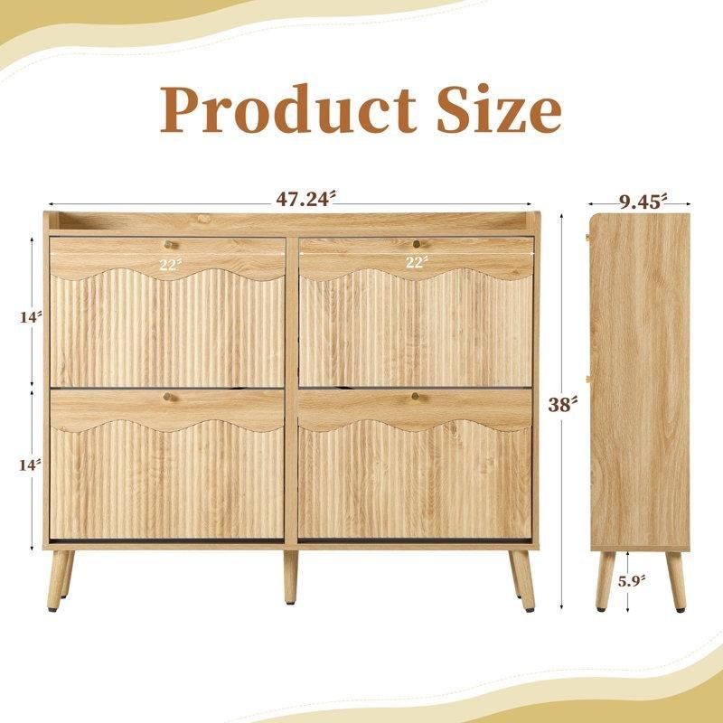 Ahşap Rengi MDF 4 Düşer Kapaklı Ayakkabılık - 120 cm - 227921