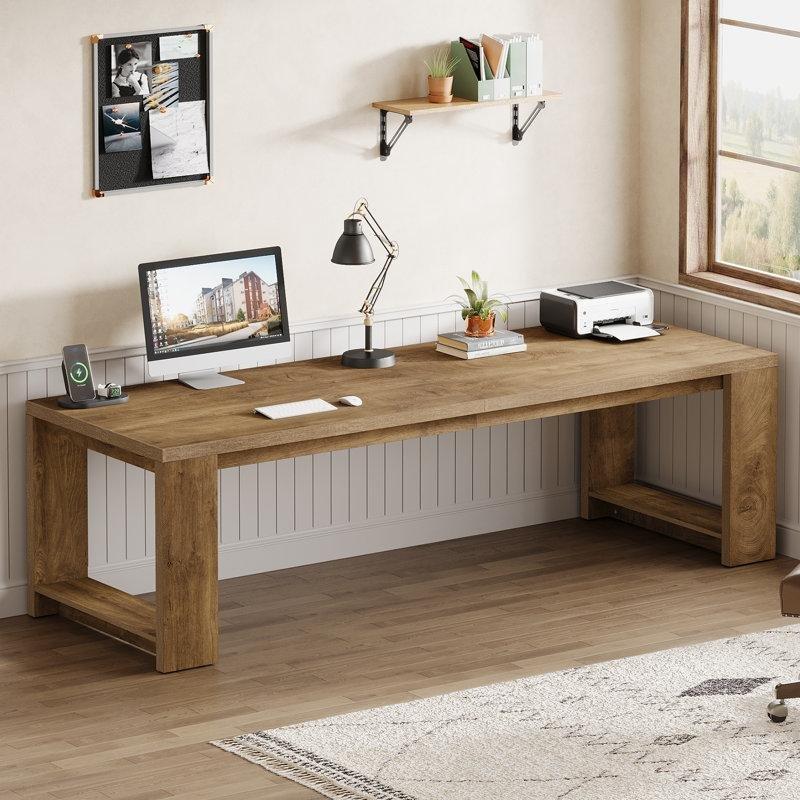 Ahşap Rengi MDF İki Kişilik Geniş Ofis Masası - 220 cm - 177041